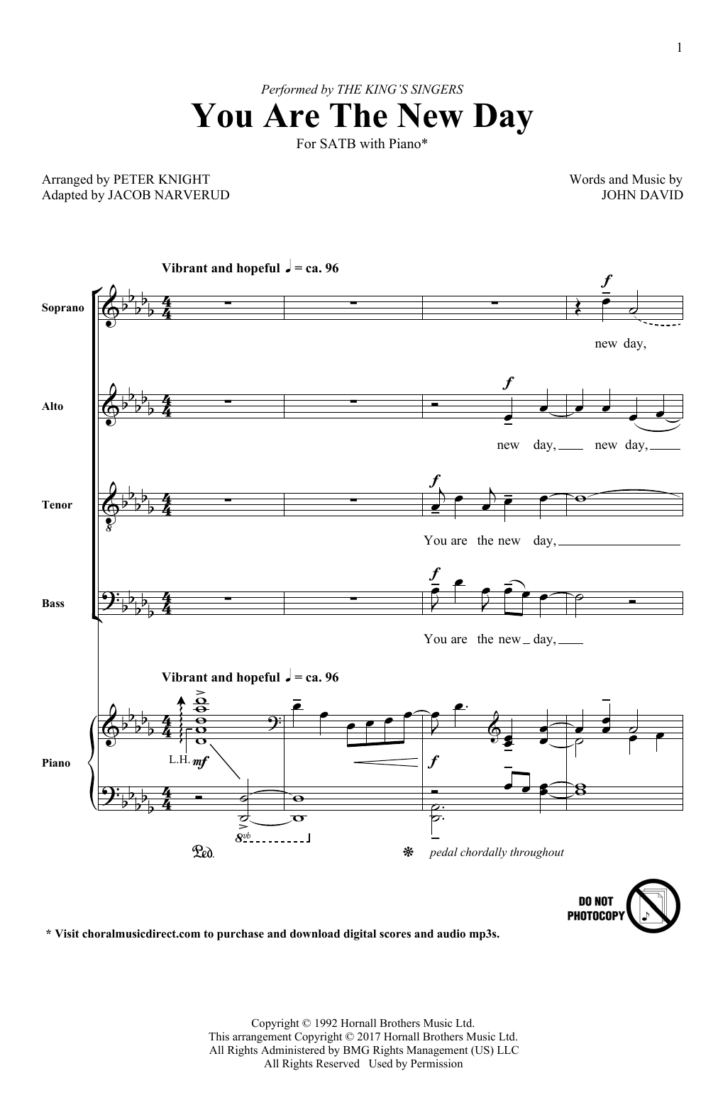 The King's Singers You Are The New Day (adapt. Jacob Narverud) Sheet Music