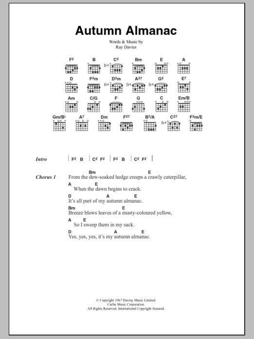 The Kinks Autumn Almanac Sheet Music