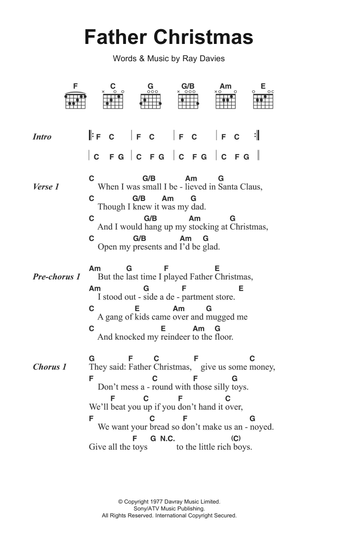 The Kinks Father Christmas Sheet Music