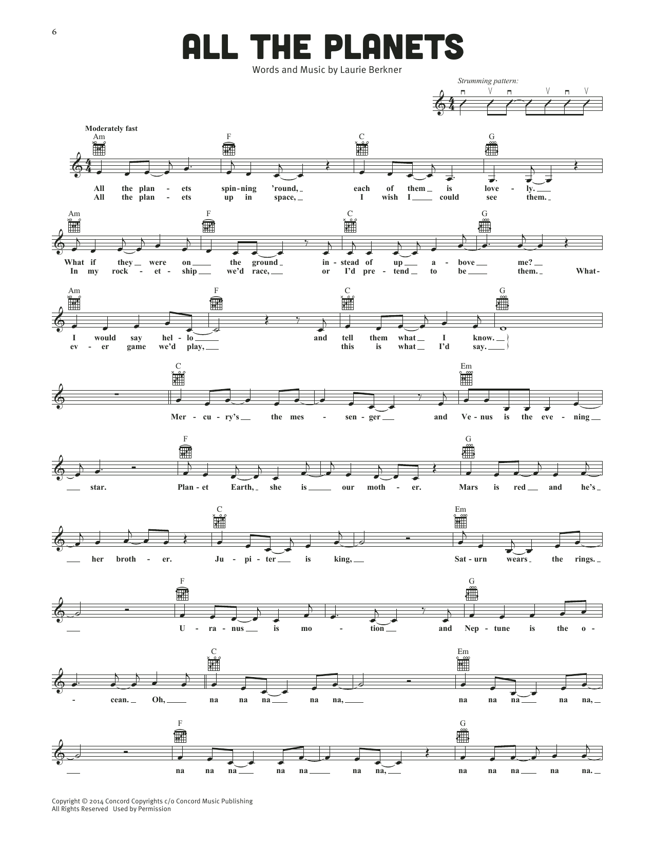 The Laurie Berkner Band All The Planets Sheet Music