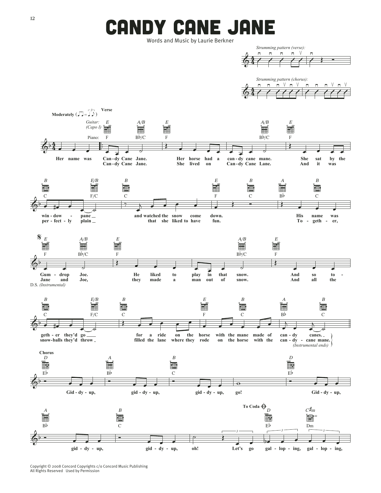 The Laurie Berkner Band Candy Cane Jane Sheet Music