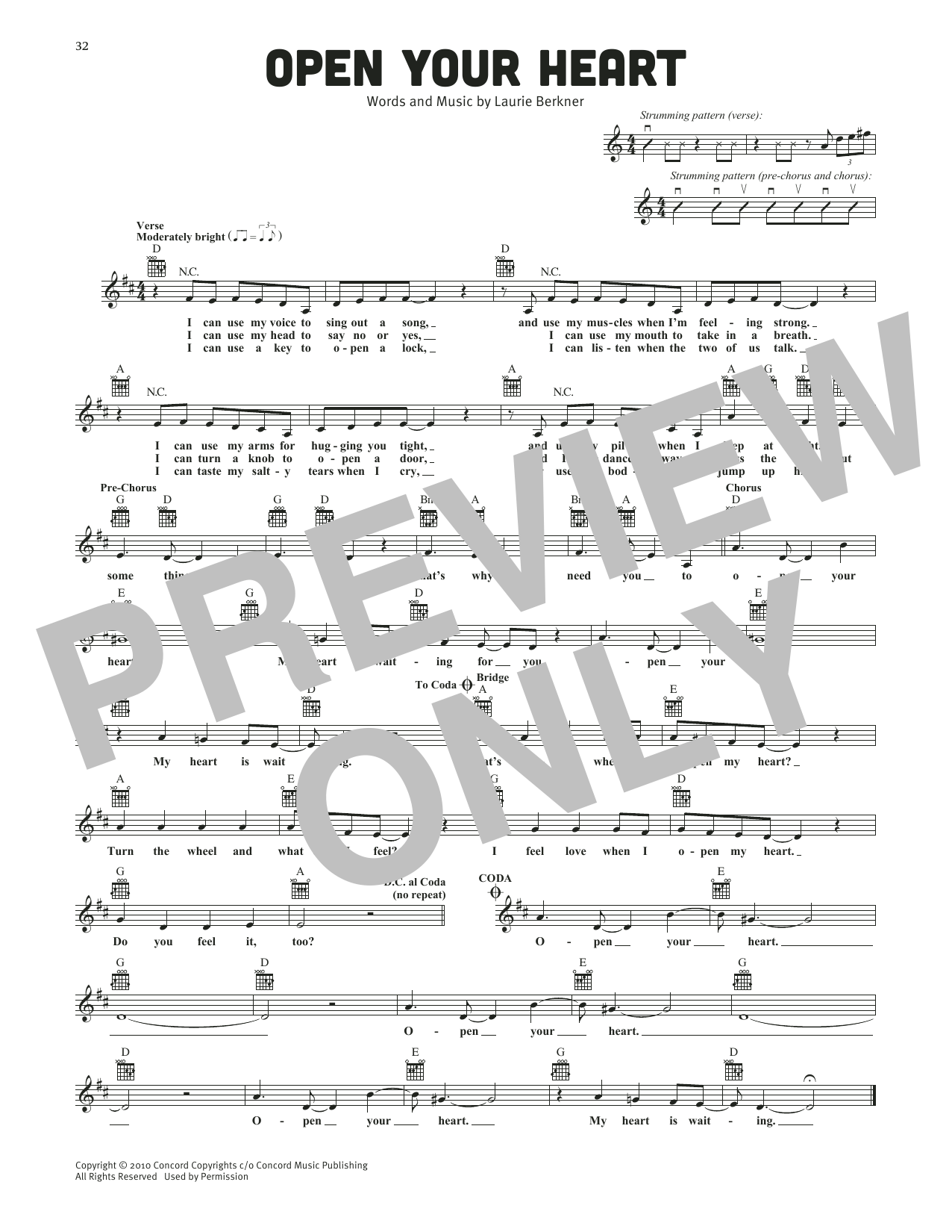 The Laurie Berkner Band Open Your Heart Sheet Music