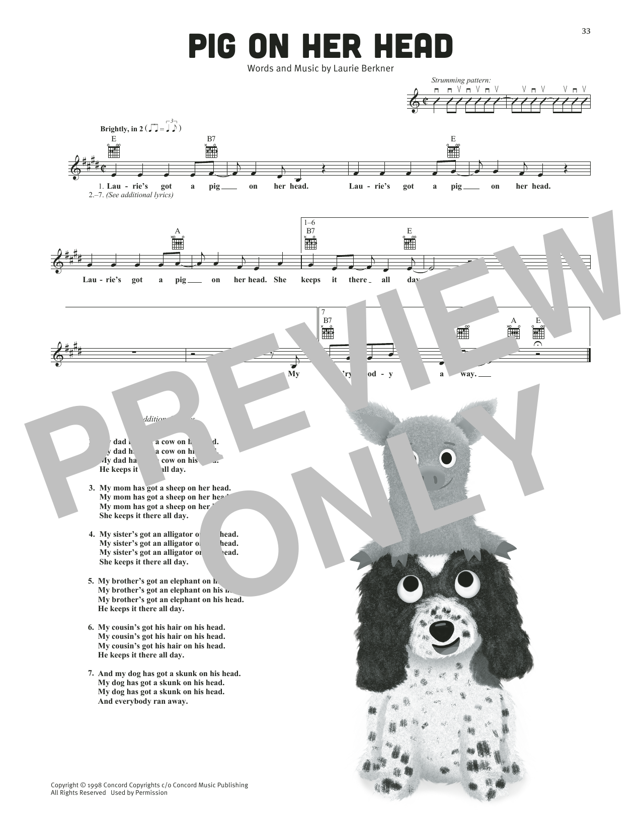 The Laurie Berkner Band Pig On Her Head Sheet Music