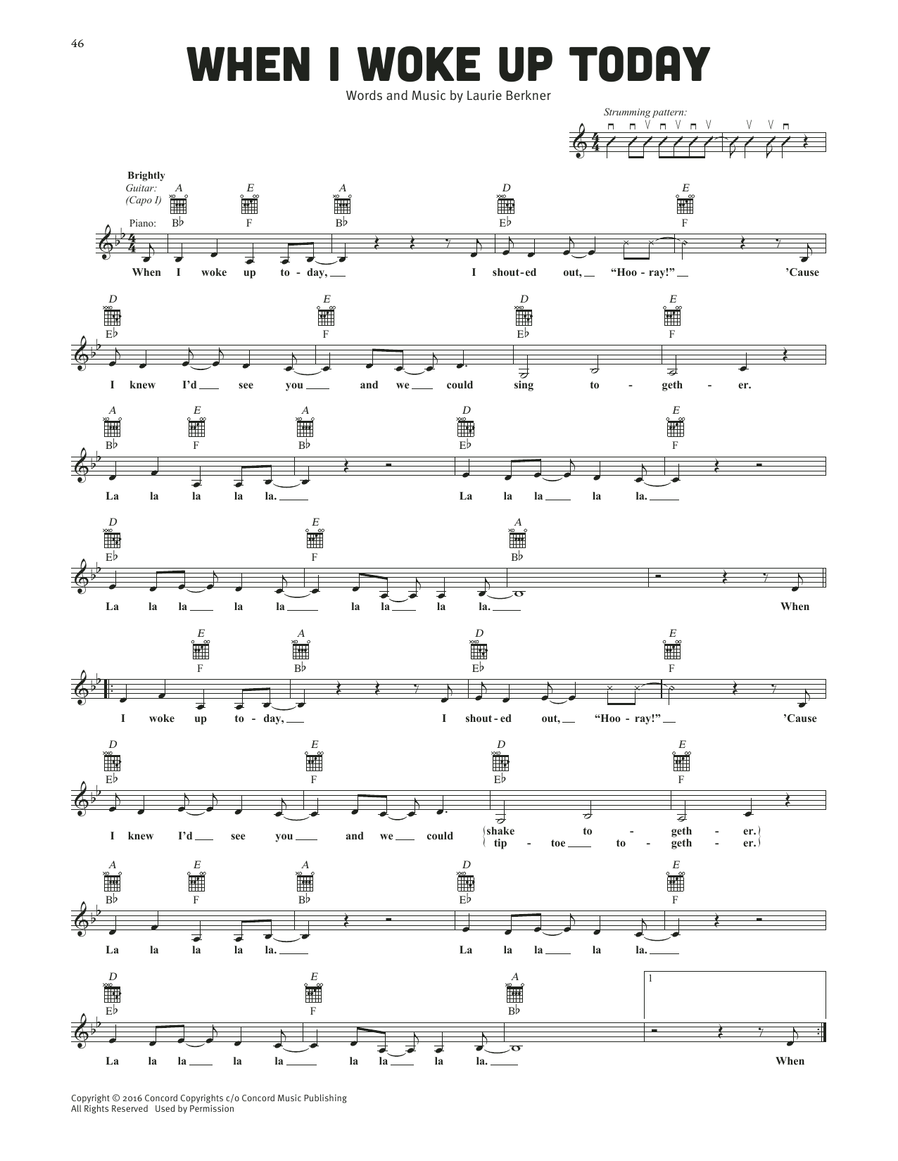 The Laurie Berkner Band When I Woke Up Today Sheet Music