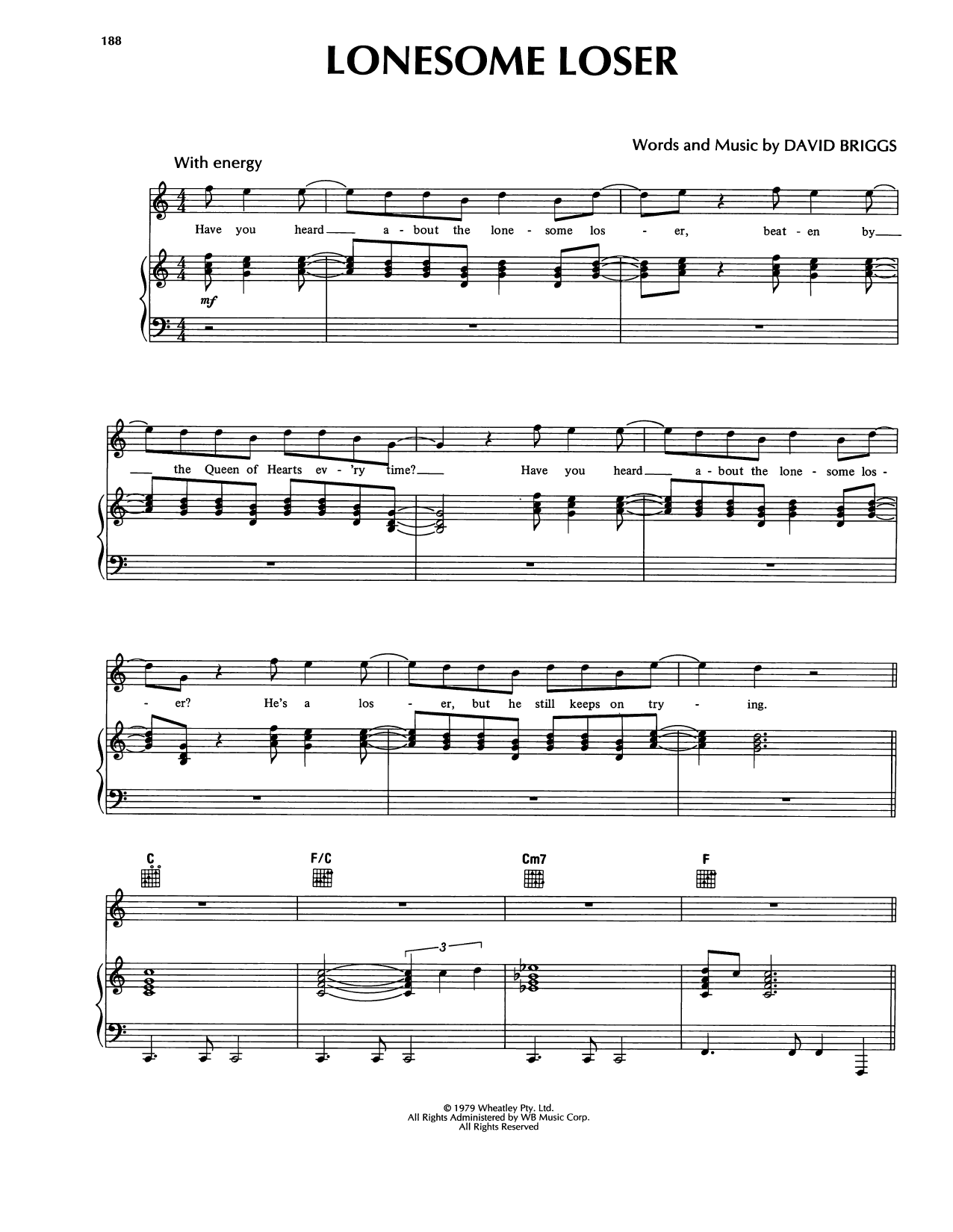 Little River Band Lonesome Loser Sheet Music