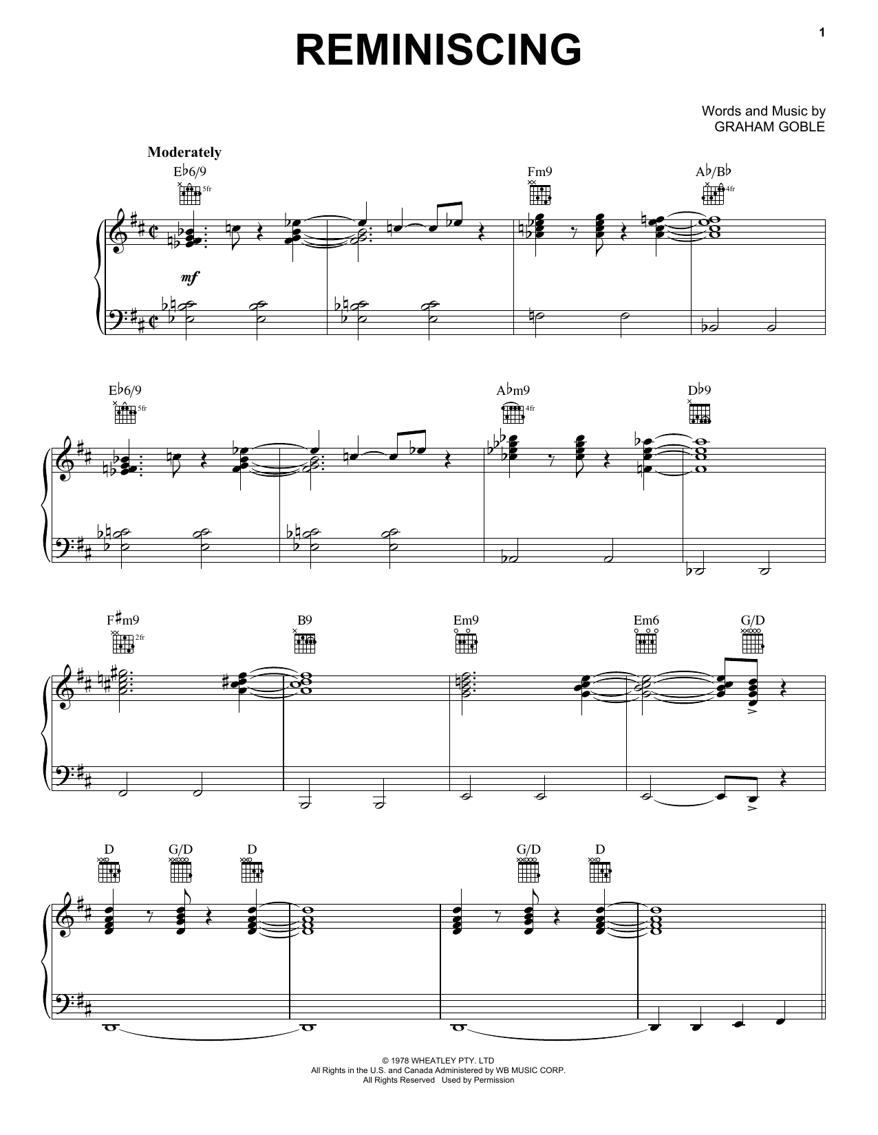 Little River Band Reminiscing Sheet Music