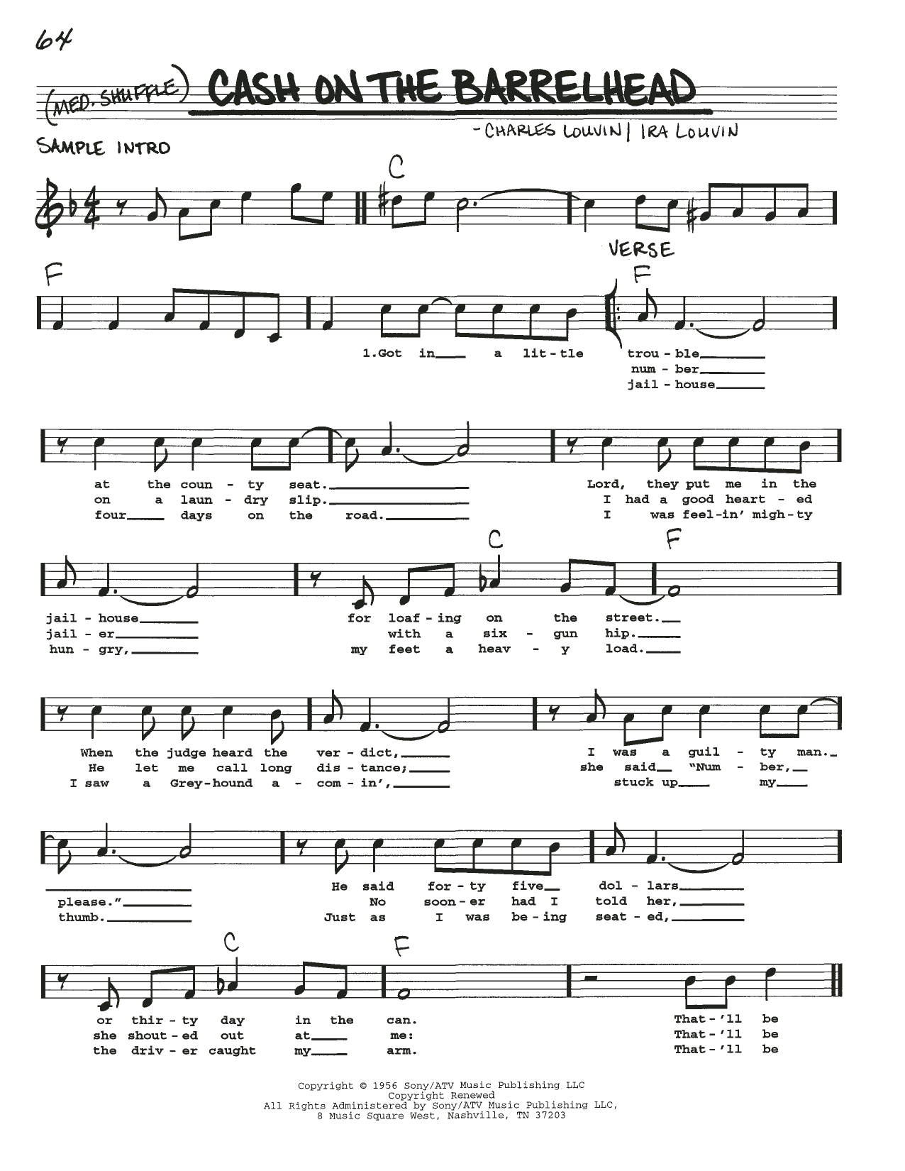 The Louvin Brothers Cash On The Barrelhead Sheet Music