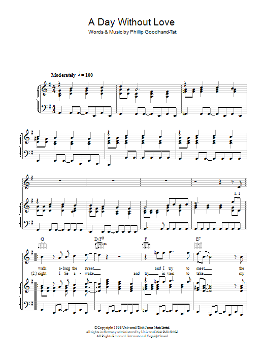 The Love Affair A Day Without Love Sheet Music