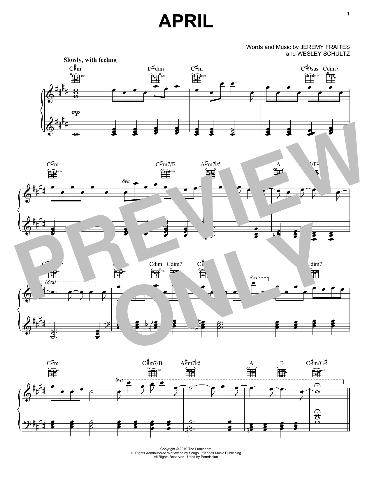 The Lumineers April Sheet Music