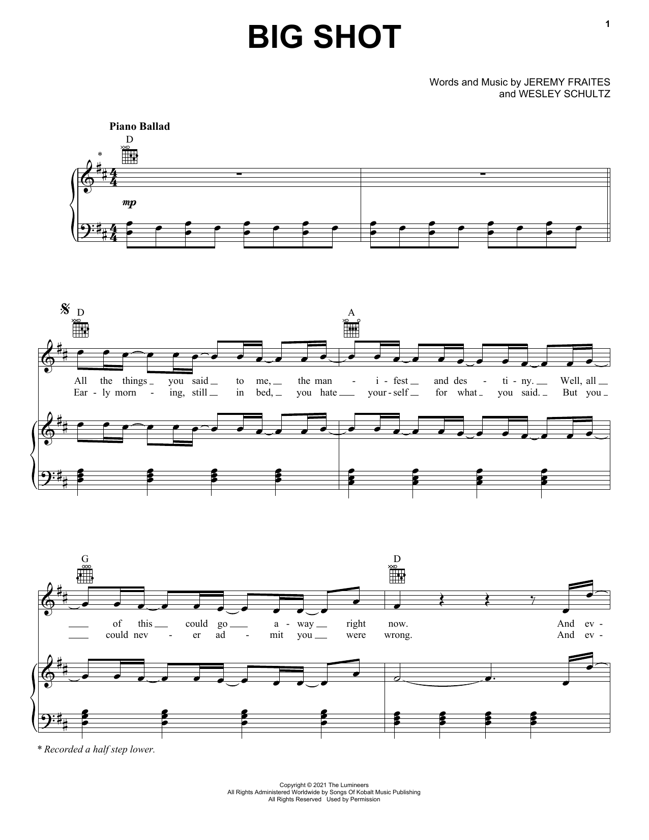 The Lumineers Big Shot Sheet Music