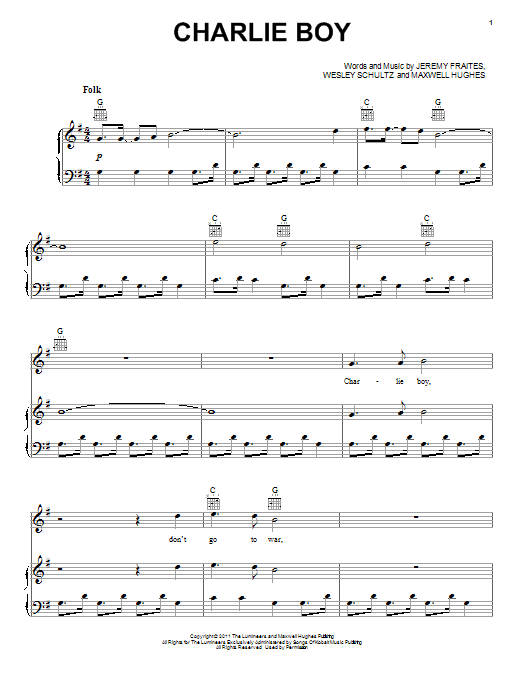 The Lumineers Charlie Boy Sheet Music