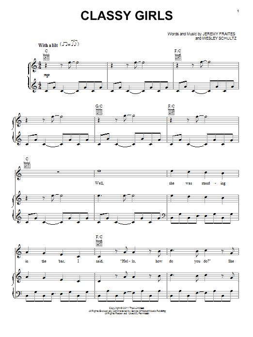 The Lumineers Classy Girls Sheet Music