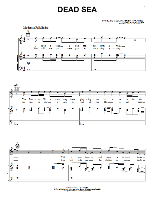 The Lumineers Dead Sea Sheet Music