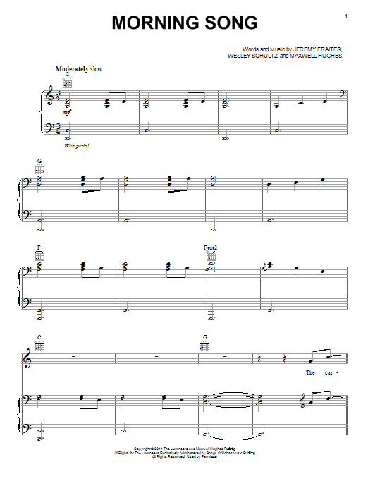 The Lumineers Morning Song Sheet Music