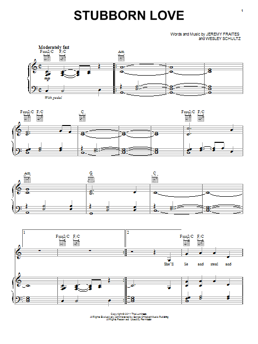 The Lumineers Stubborn Love Sheet Music