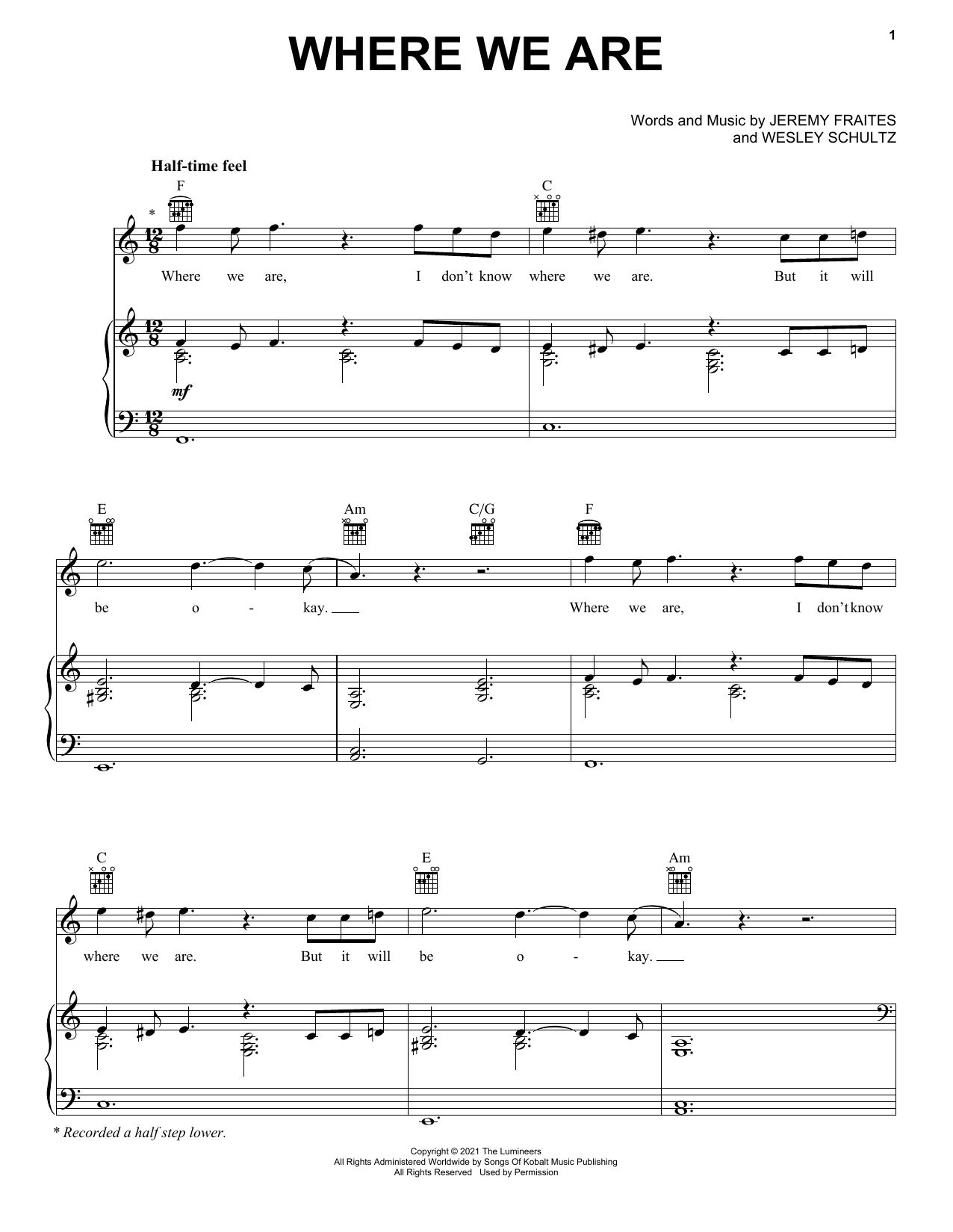 The Lumineers WHERE WE ARE Sheet Music