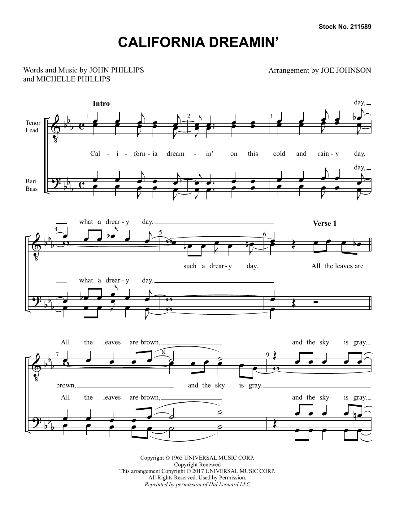 The Mamas & The Papas California Dreamin' (arr. Joe Johnson) Sheet Music