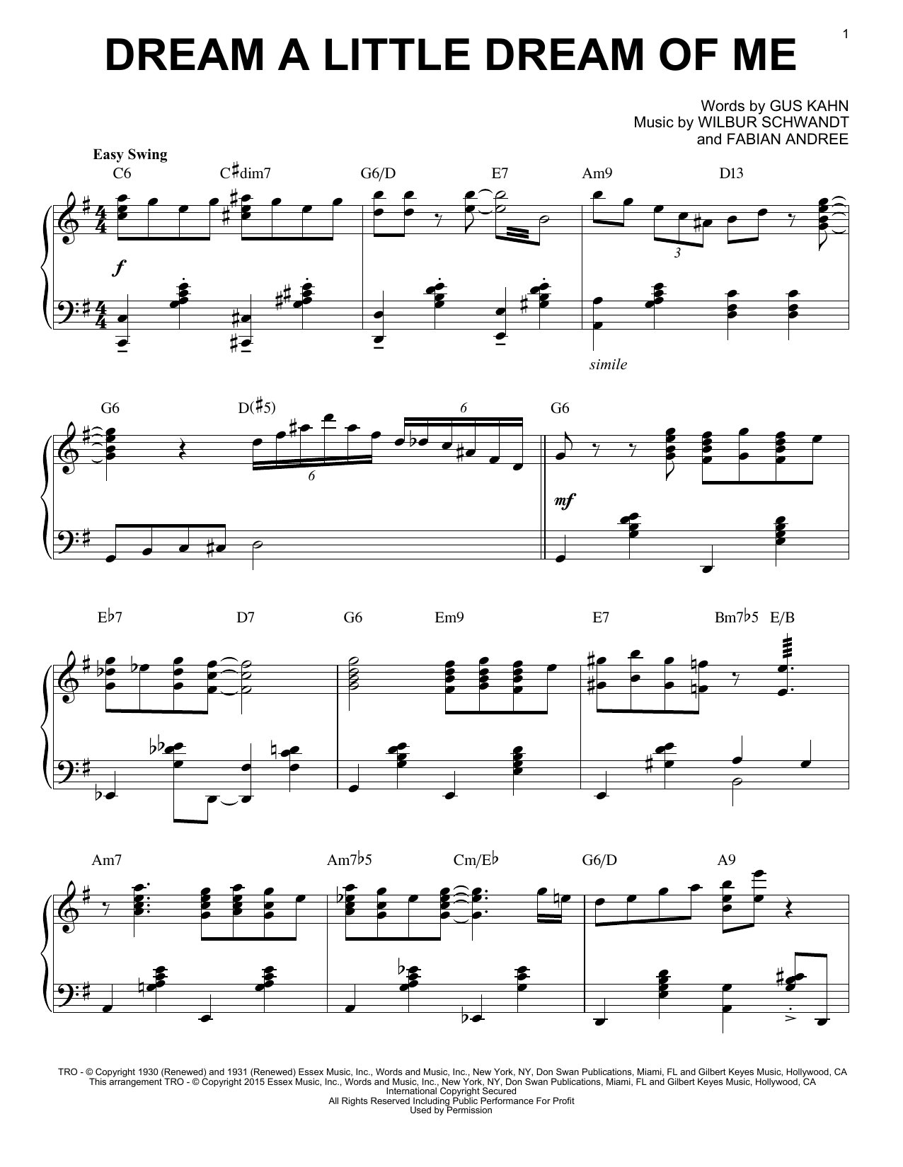 The Mamas & The Papas Dream A Little Dream Of Me [Jazz version] (arr. Brent Edstrom) Sheet Music