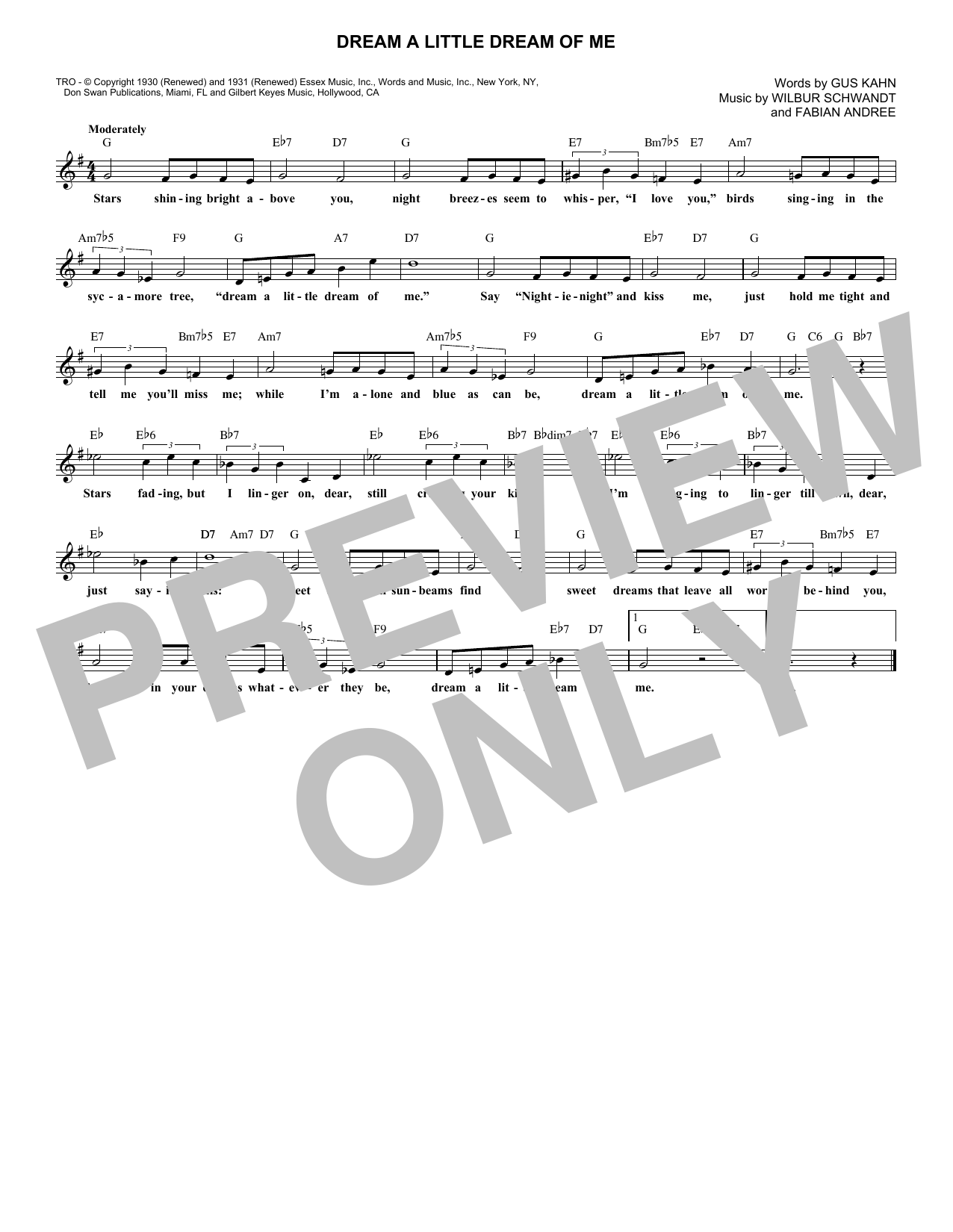 The Mamas & The Papas Dream A Little Dream Of Me Sheet Music