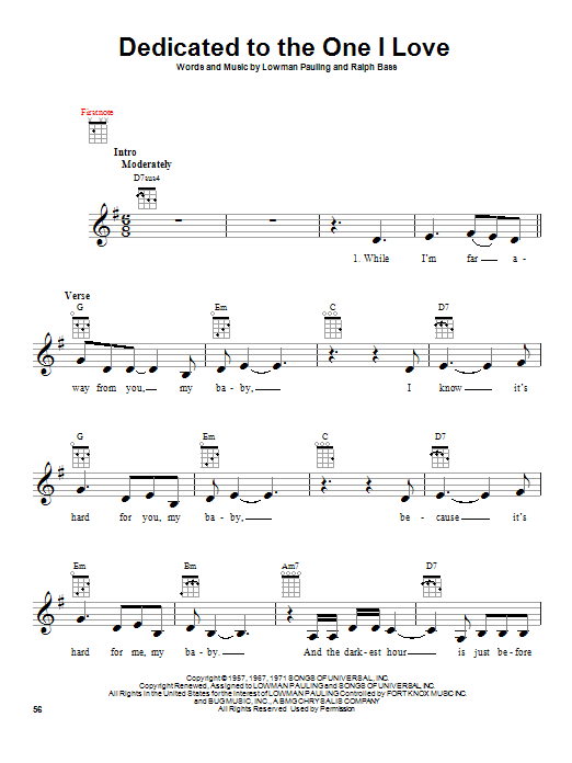 The Mamas & The Papas Dedicated To The One I Love Sheet Music