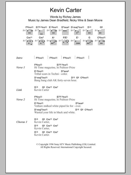 Manic Street Preachers Kevin Carter Sheet Music