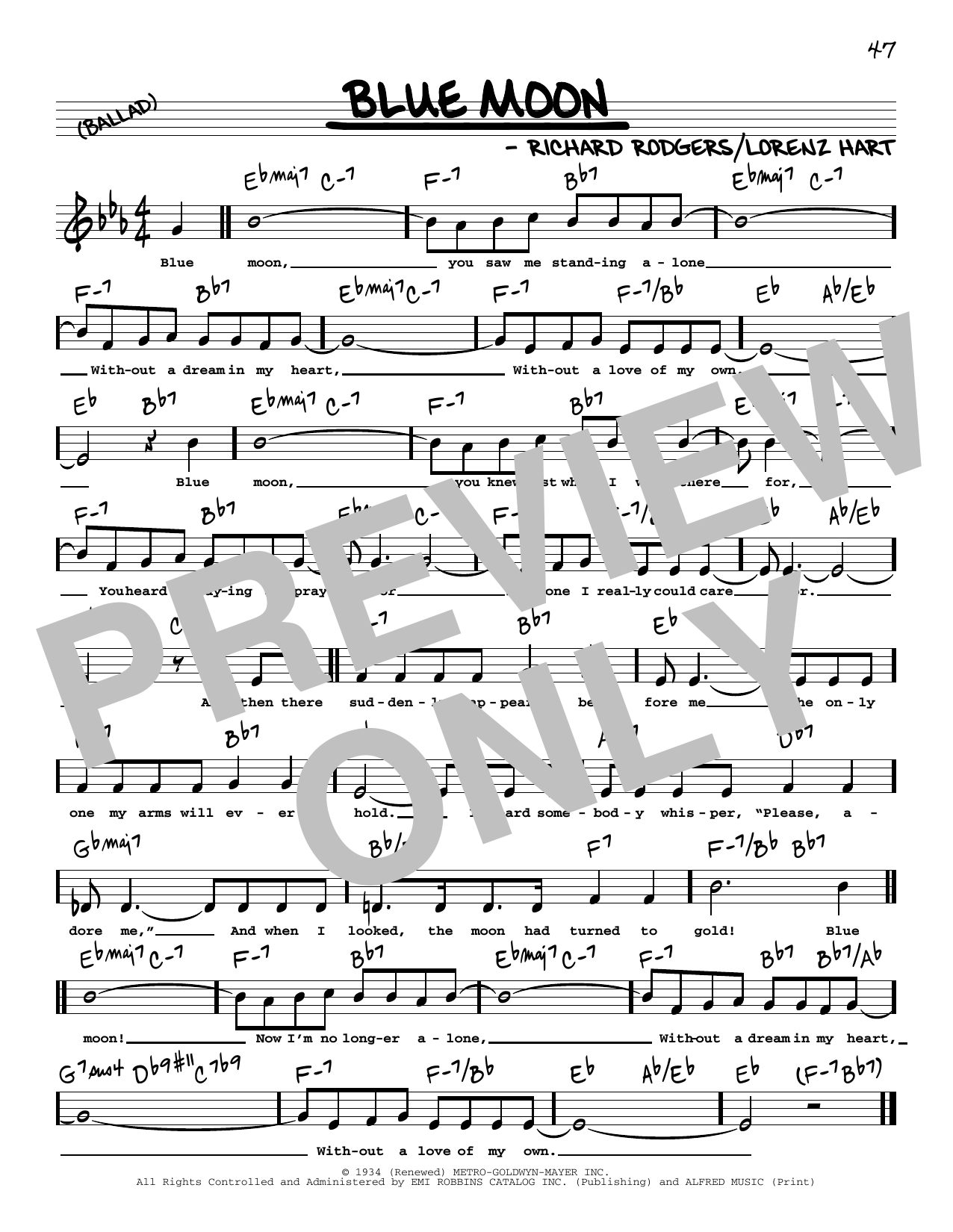 The Marcels Blue Moon (High Voice) Sheet Music