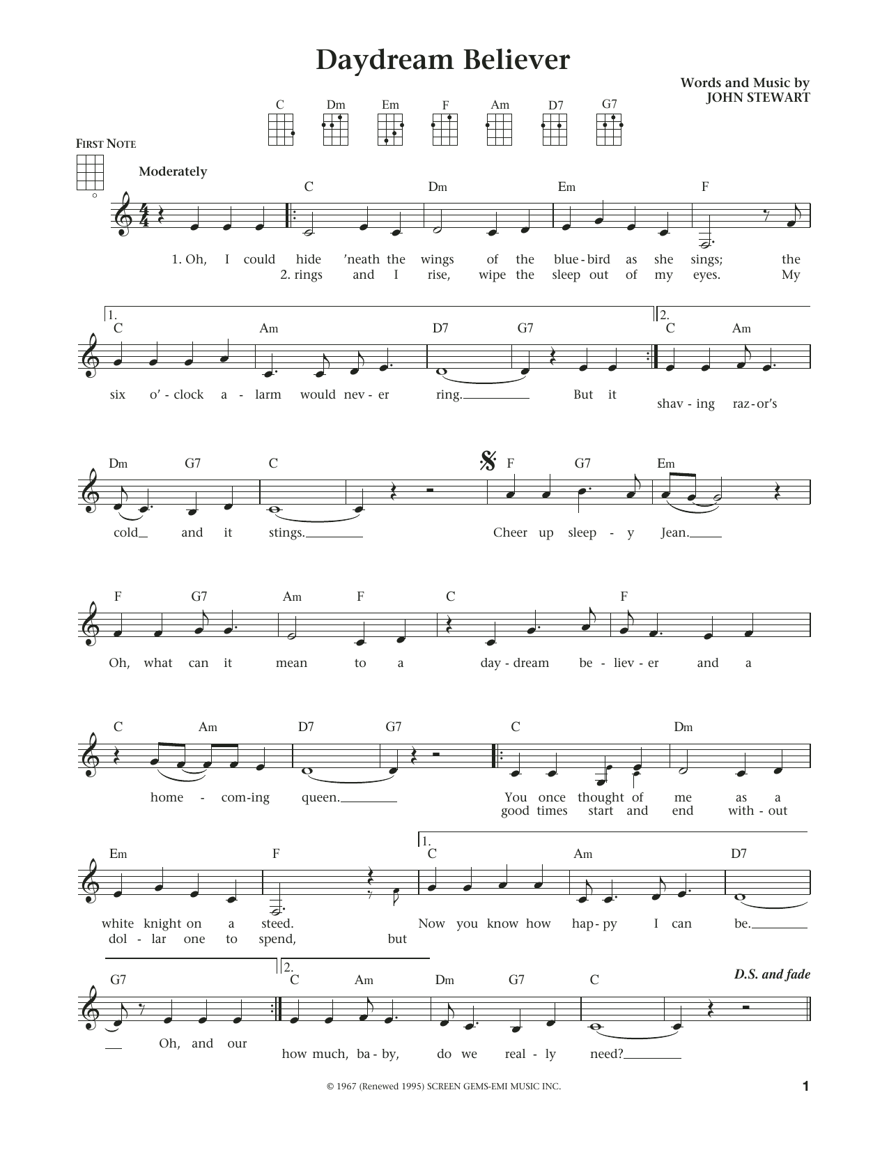The Monkees Daydream Believer (from The Daily Ukulele) (arr. Liz and Jim Beloff) Sheet Music