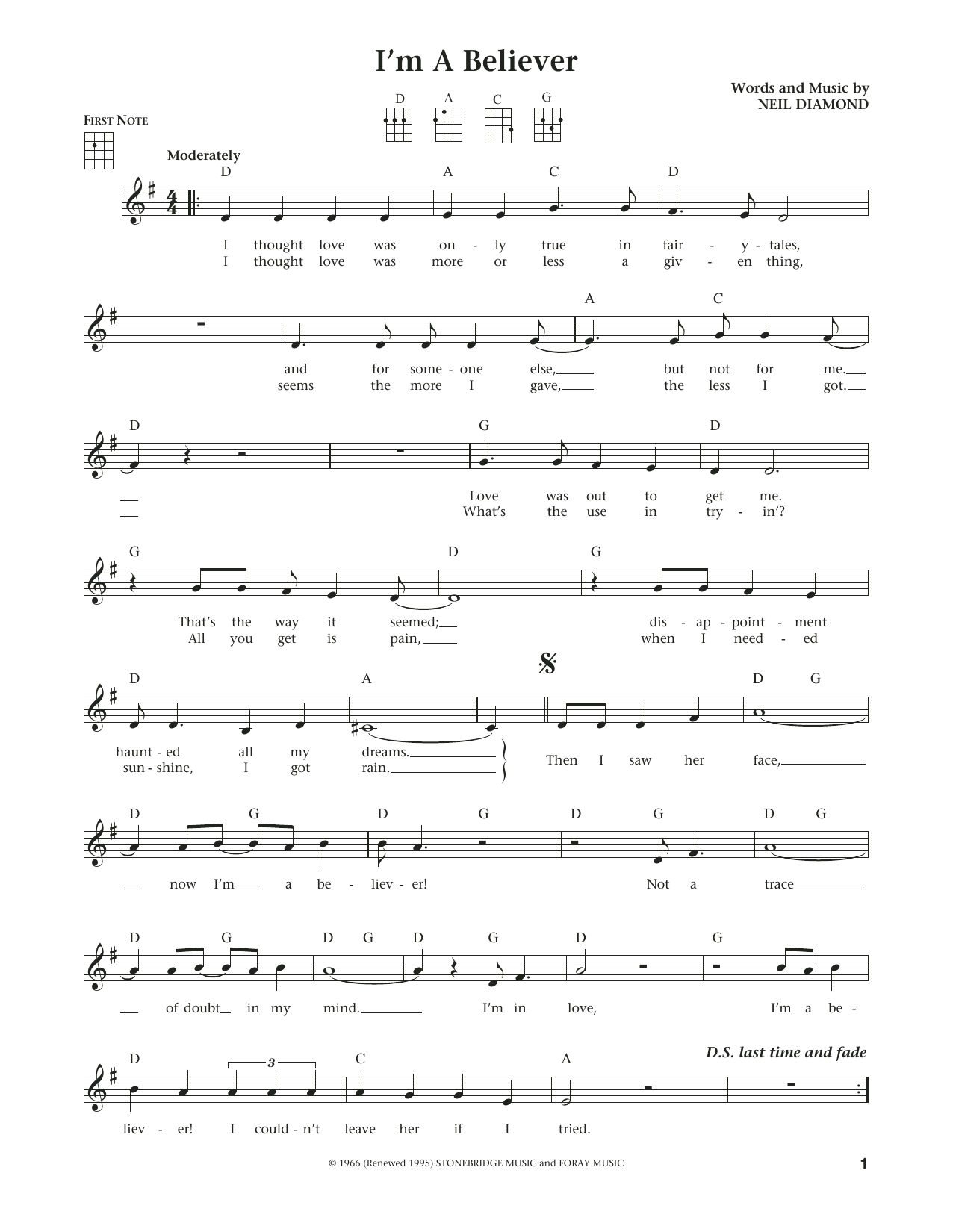 The Monkees I'm A Believer (from The Daily Ukulele) (arr. Liz and Jim Beloff) Sheet Music