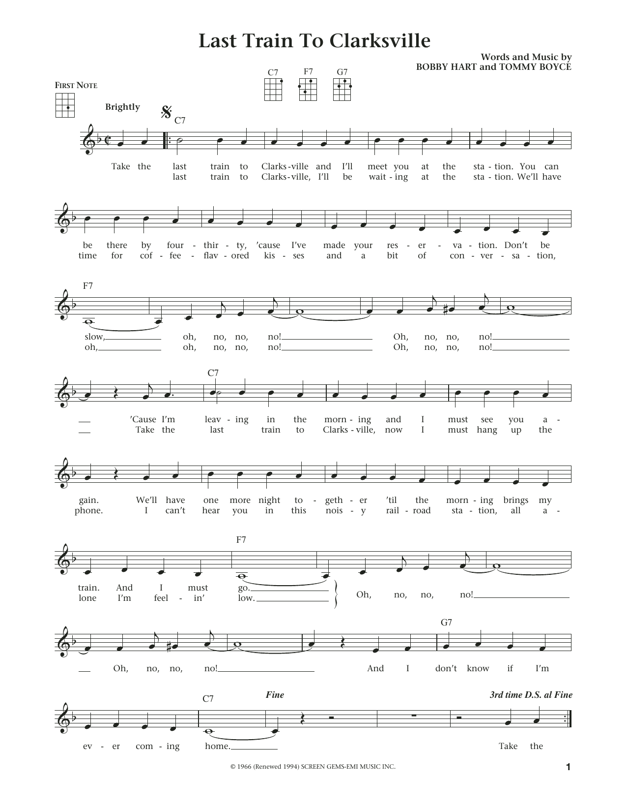 The Monkees Last Train To Clarksville (from The Daily Ukulele) (arr. Liz and Jim Beloff) Sheet Music