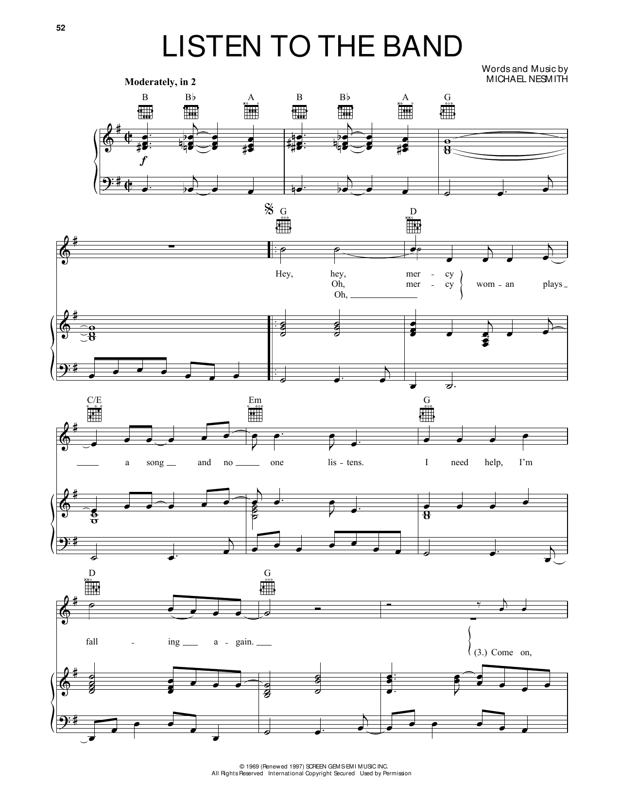 The Monkees Listen To The Band Sheet Music