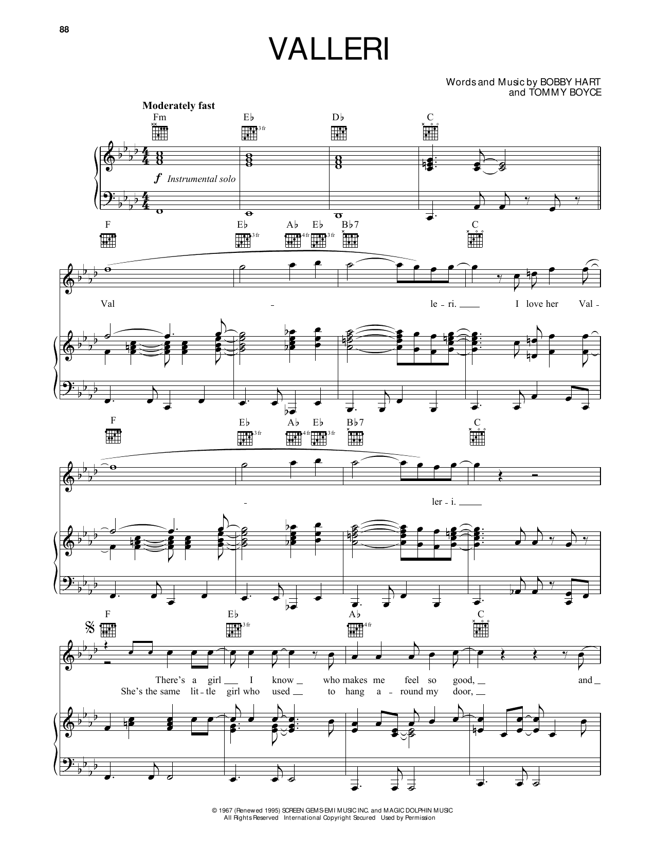The Monkees Valleri Sheet Music