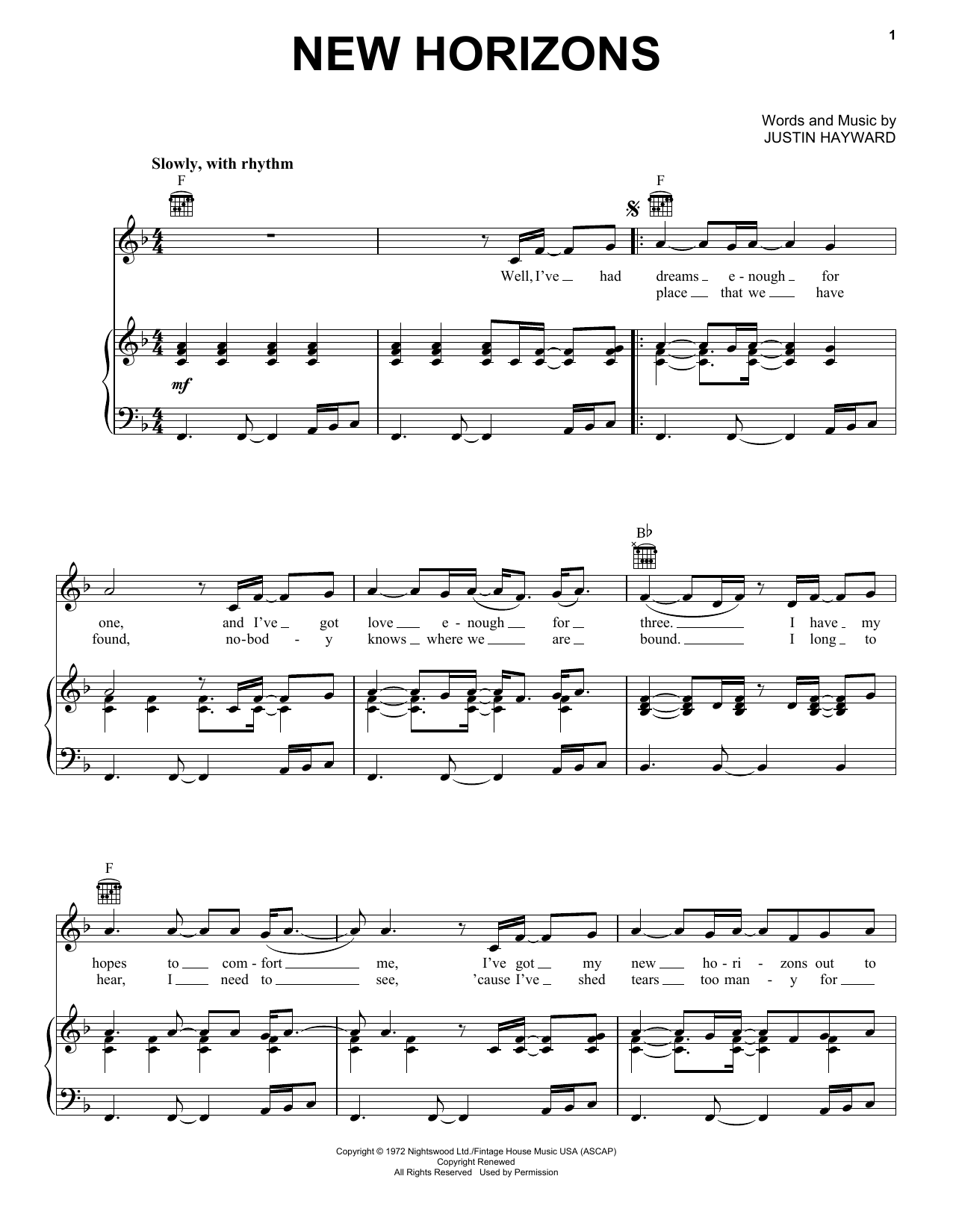 The Moody Blues New Horizons Sheet Music