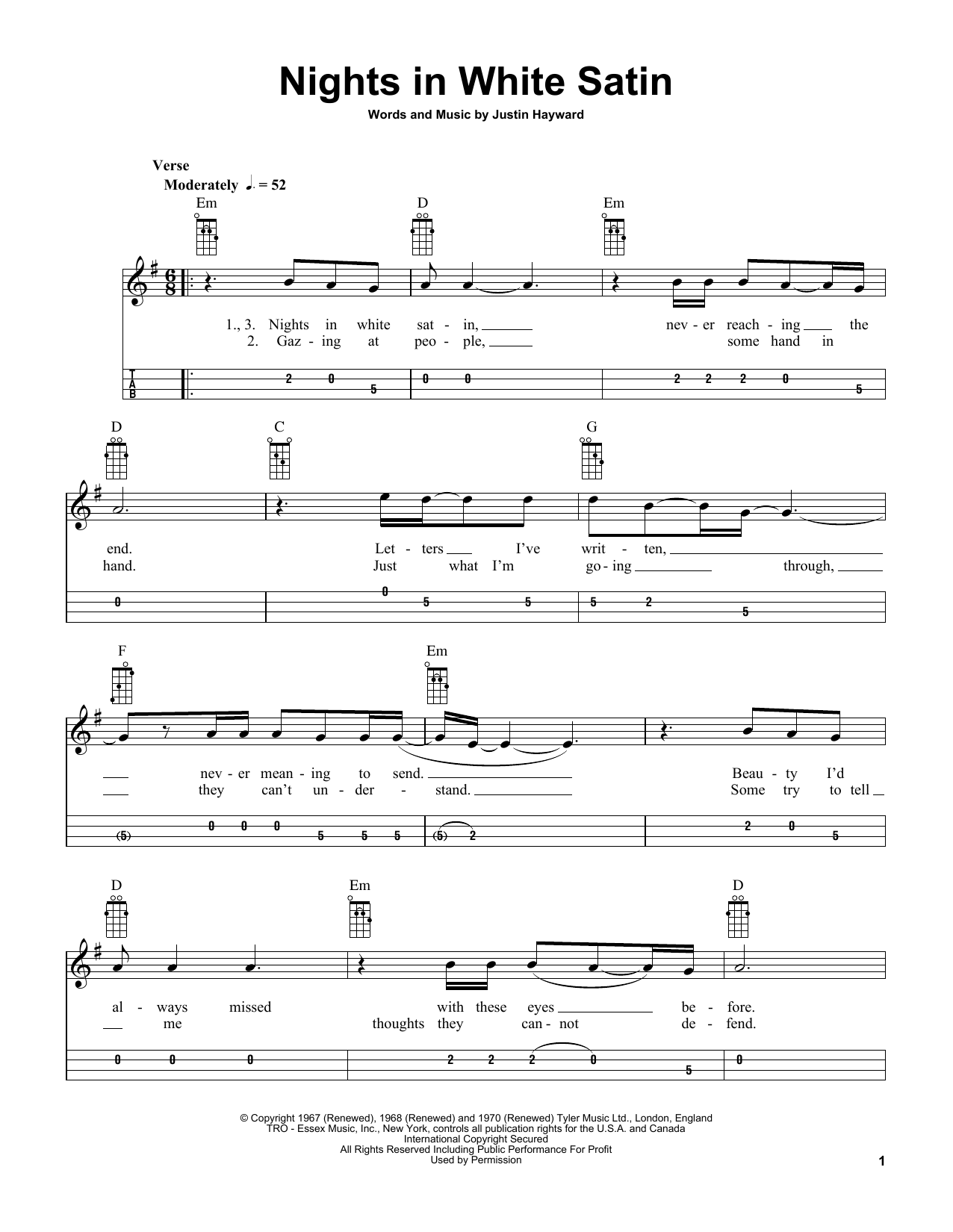 The Moody Blues Nights In White Satin (arr. Bobby Westfall) Sheet Music