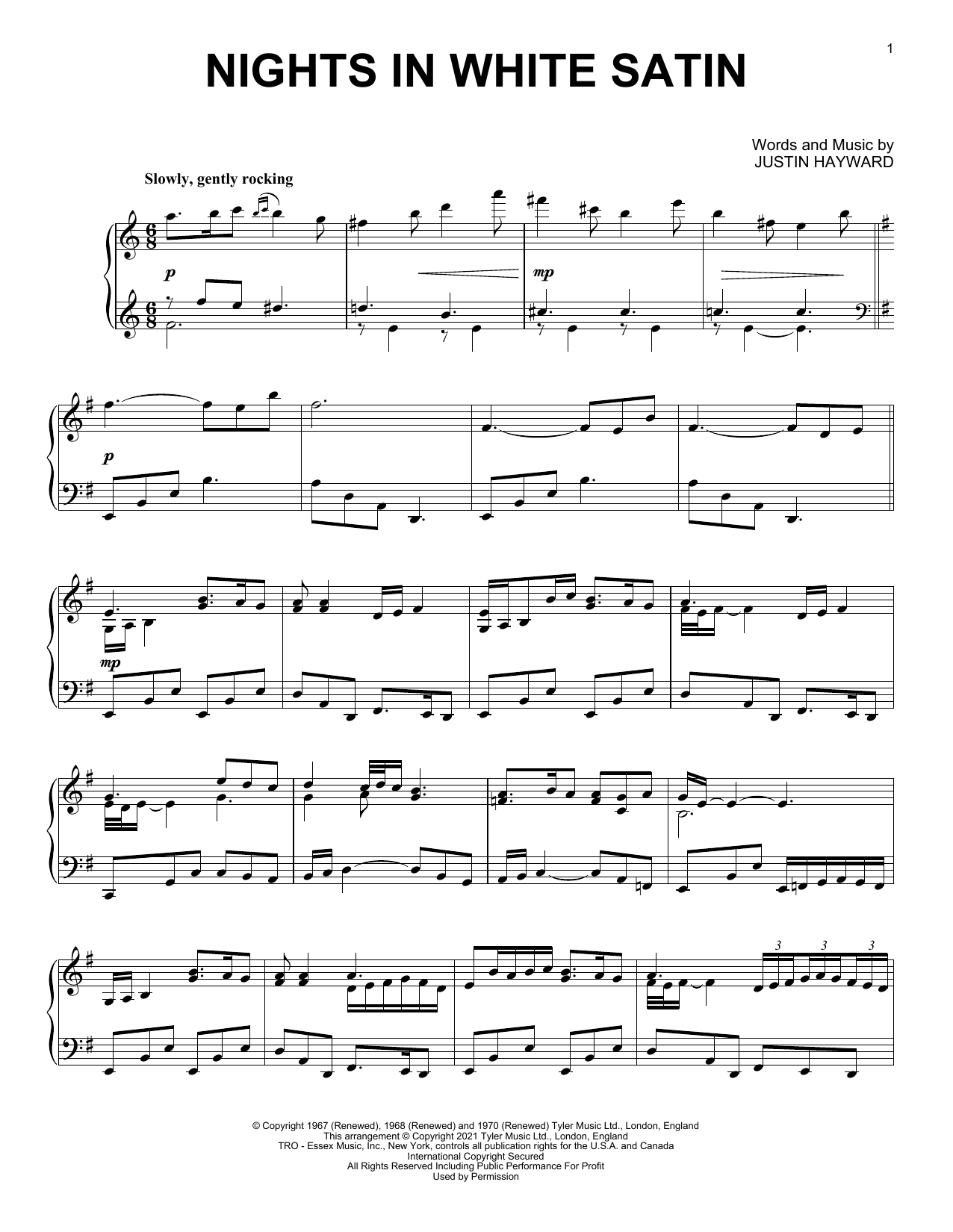 The Moody Blues Nights In White Satin [Classical version] (arr. David Pearl) Sheet Music
