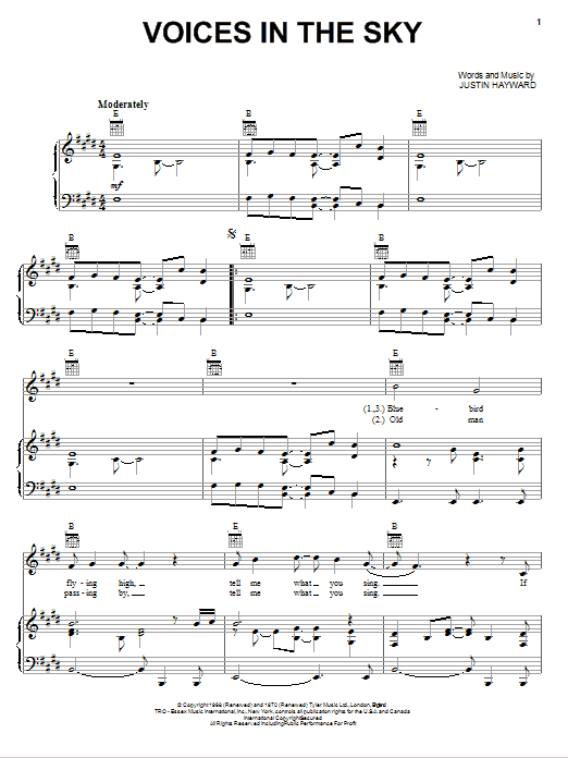 The Moody Blues Voices In The Sky Sheet Music