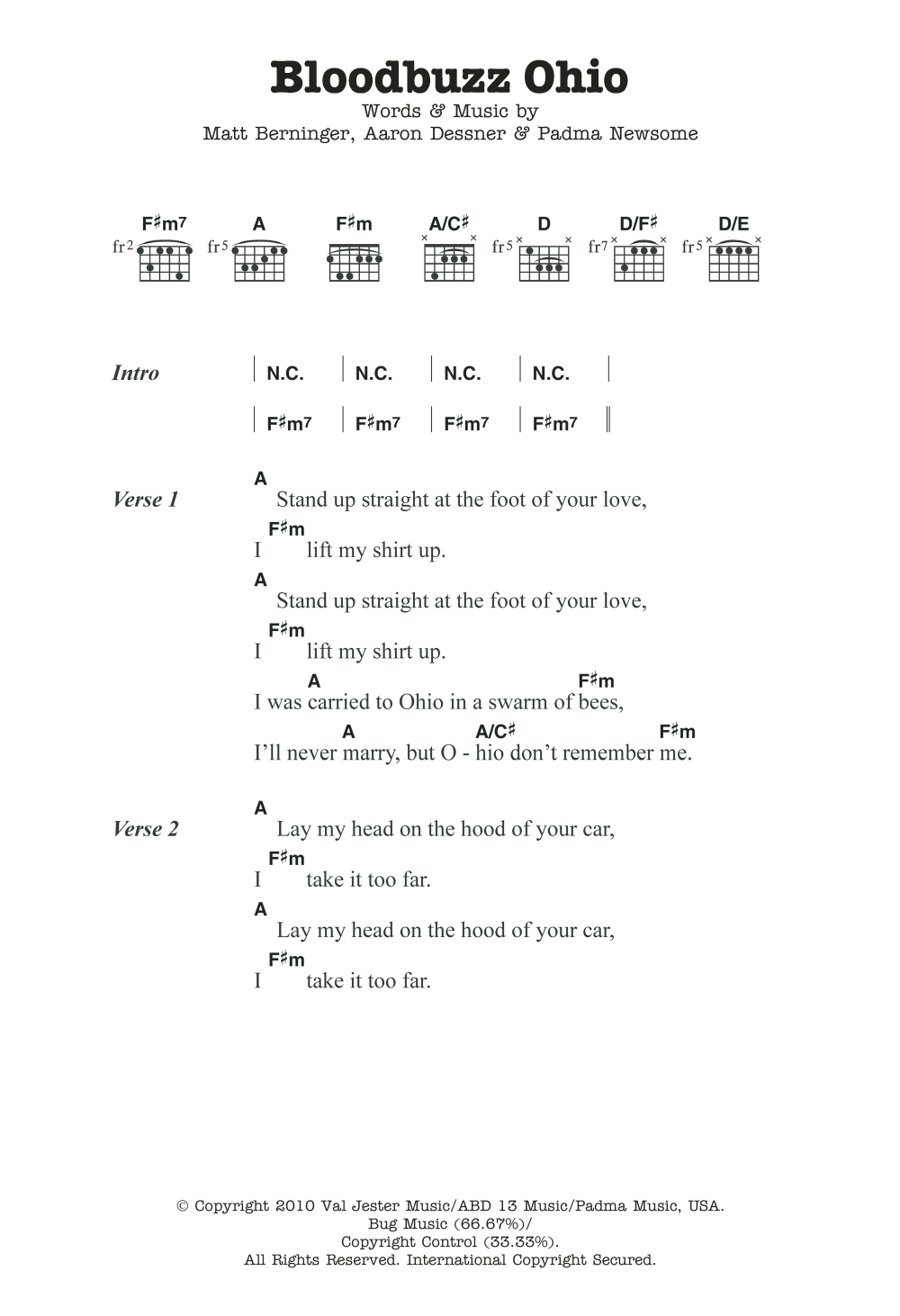 The National Bloodbuzz Ohio Sheet Music