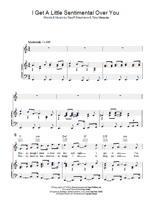 The New Seekers I Get A Little Sentimental Over You Sheet Music
