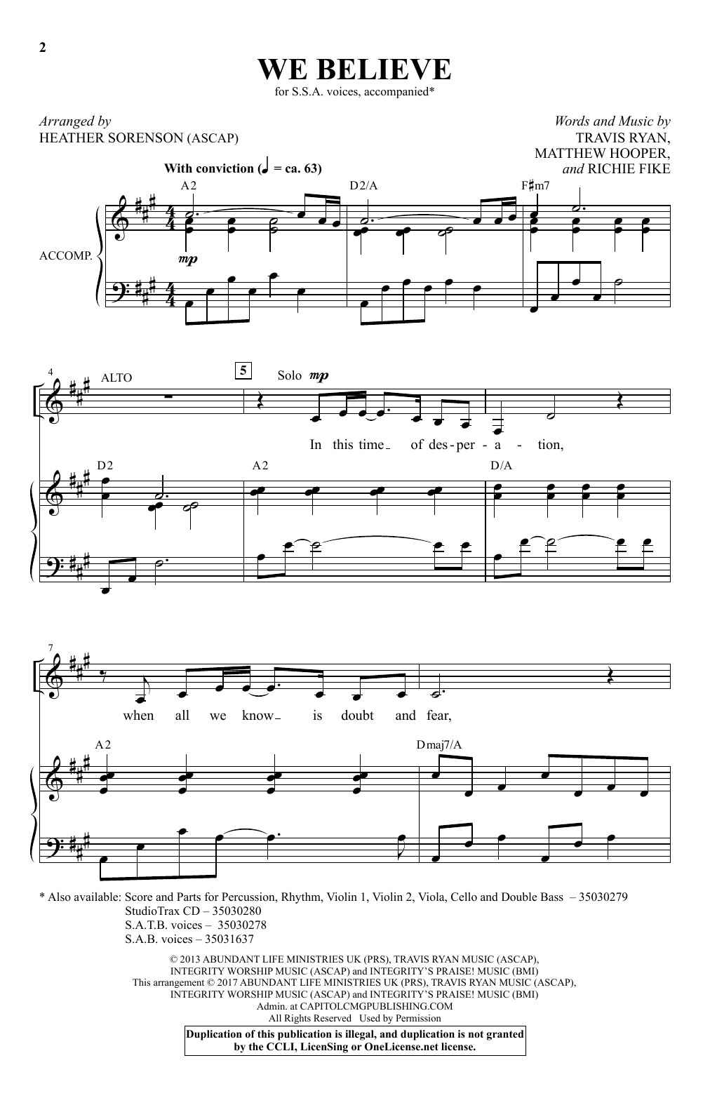 Newsboys We Believe (arr. Heather Sorenson) Sheet Music