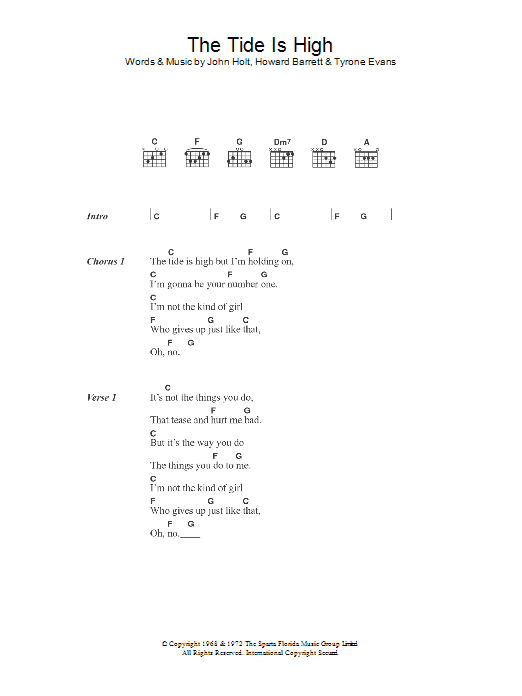 The Paragons The Tide Is High Sheet Music
