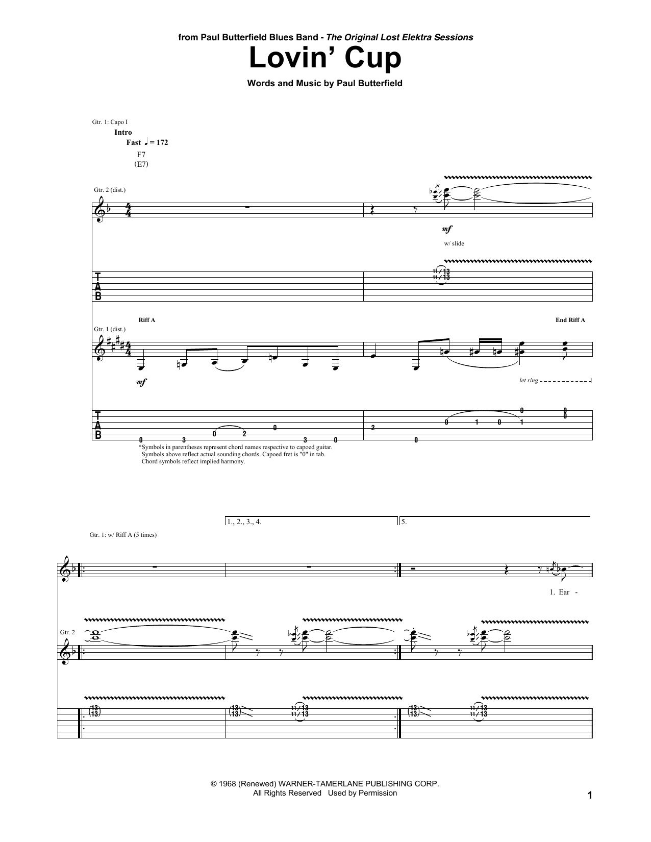 The Paul Butterfield Blues Band Lovin' Cup Sheet Music