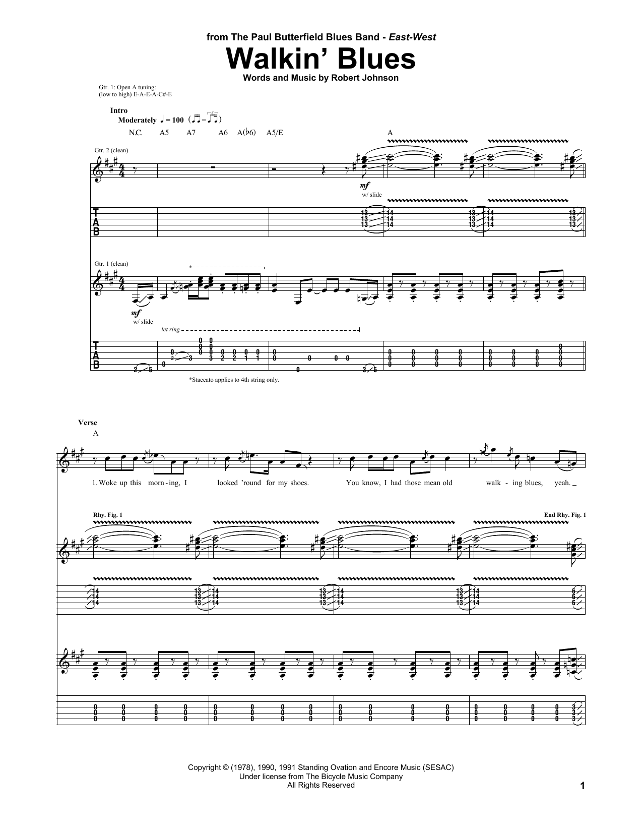 The Paul Butterfield Blues Band Walkin' Blues Sheet Music