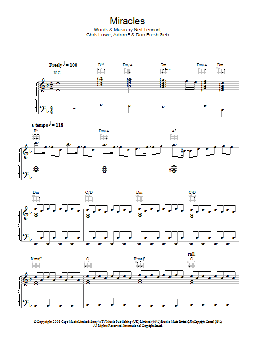 The Pet Shop Boys Miracles Sheet Music