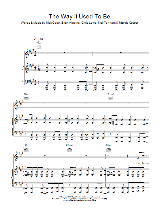 The Pet Shop Boys The Way It Used To Be Sheet Music