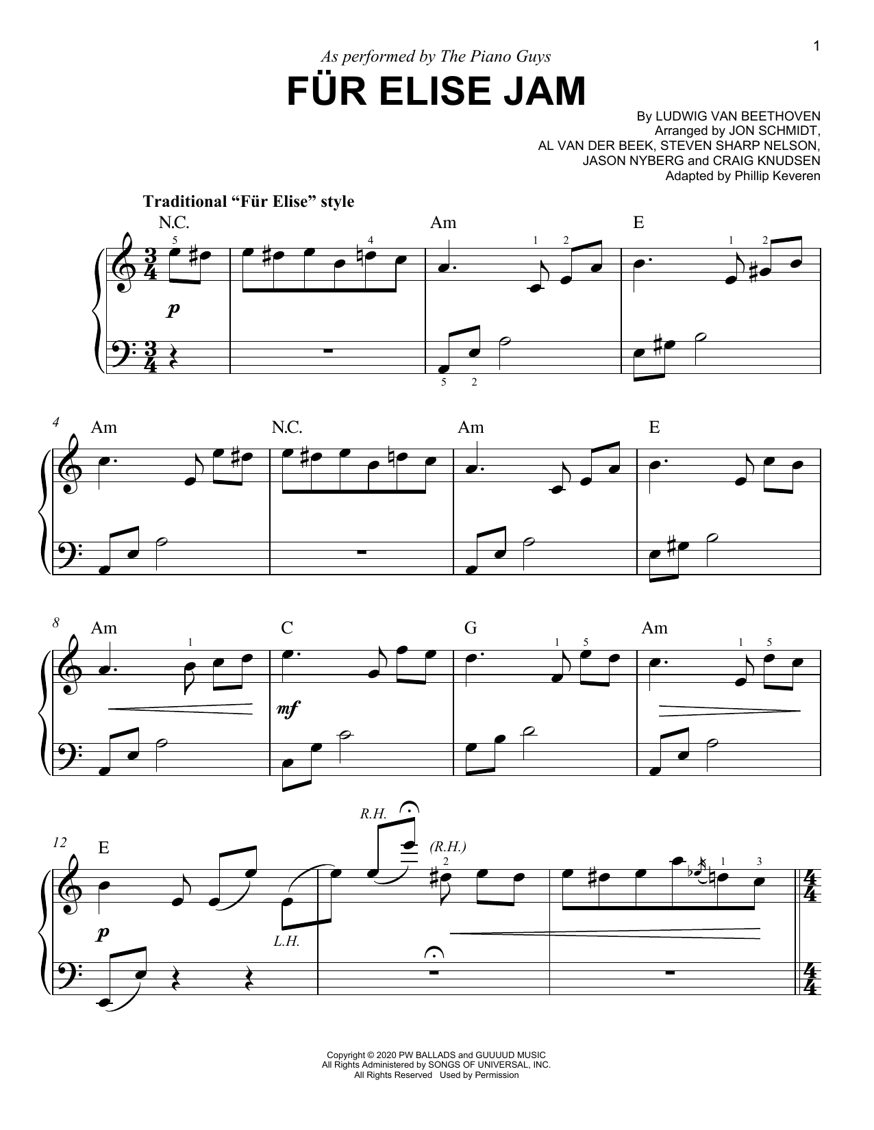 The Piano Guys Fur Elise Jam (arr. Phillip Keveren) Sheet Music