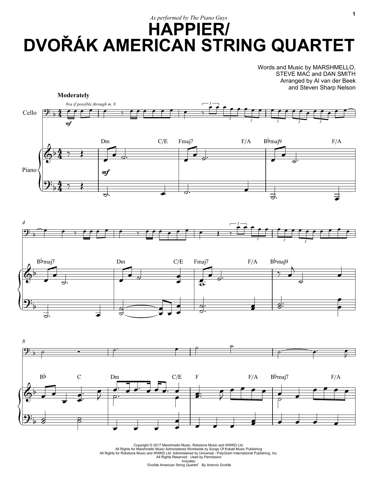 The Piano Guys Happier/Dvořák American String Quartet Sheet Music