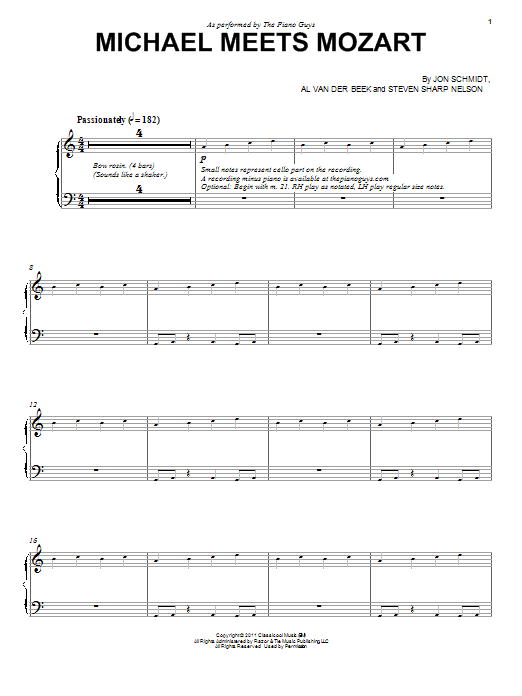 The Piano Guys Michael Meets Mozart Sheet Music