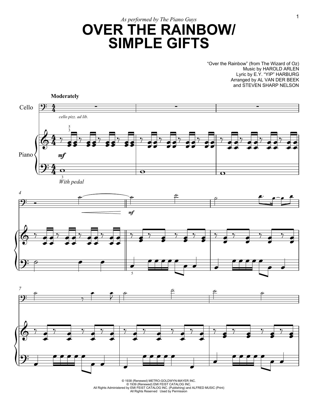 The Piano Guys Over The Rainbow / Simple Gifts Sheet Music
