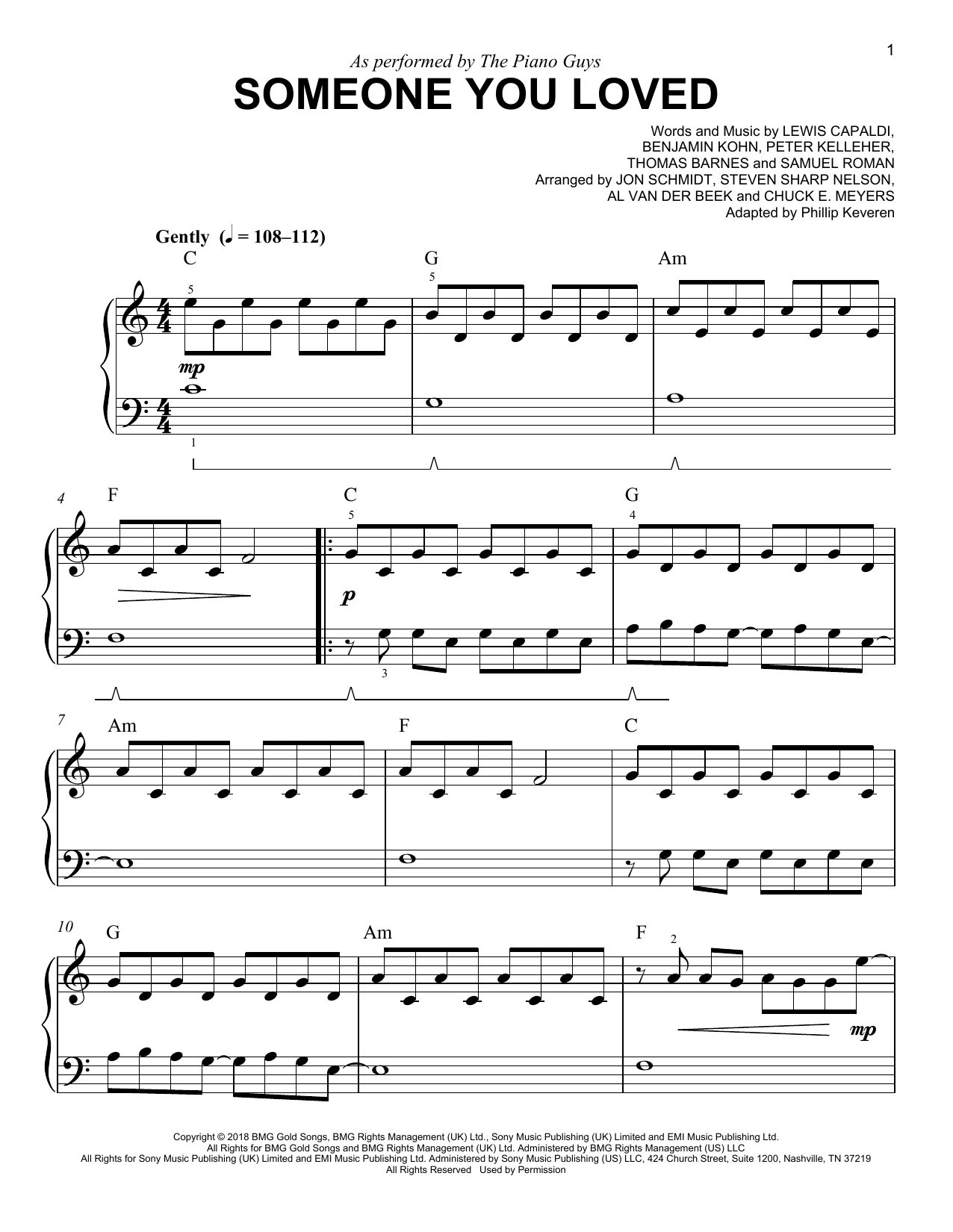 The Piano Guys Someone You Loved (arr. Phillip Keveren) Sheet Music