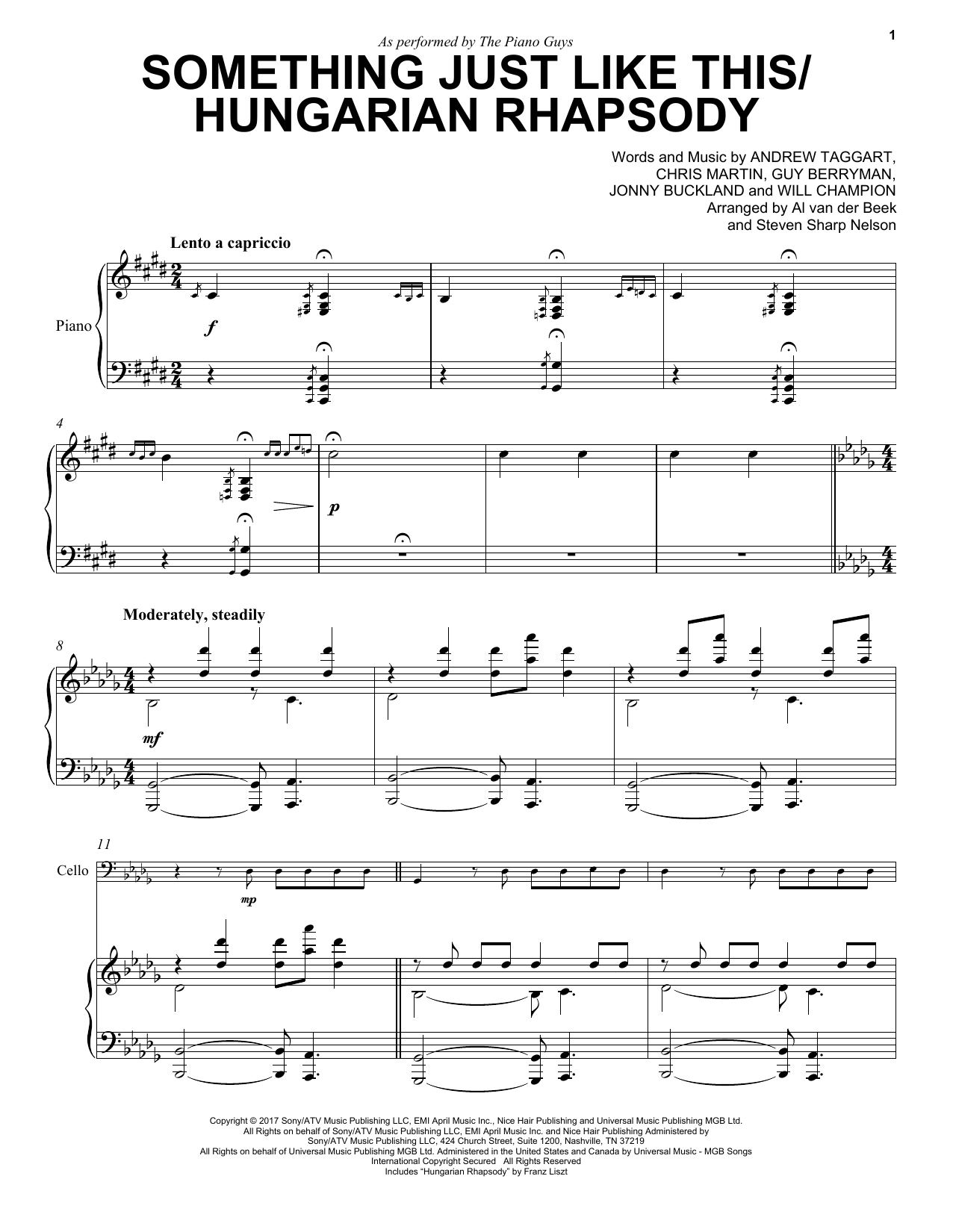 The Piano Guys Something Just Like This / Hungarian Rhapsody Sheet Music