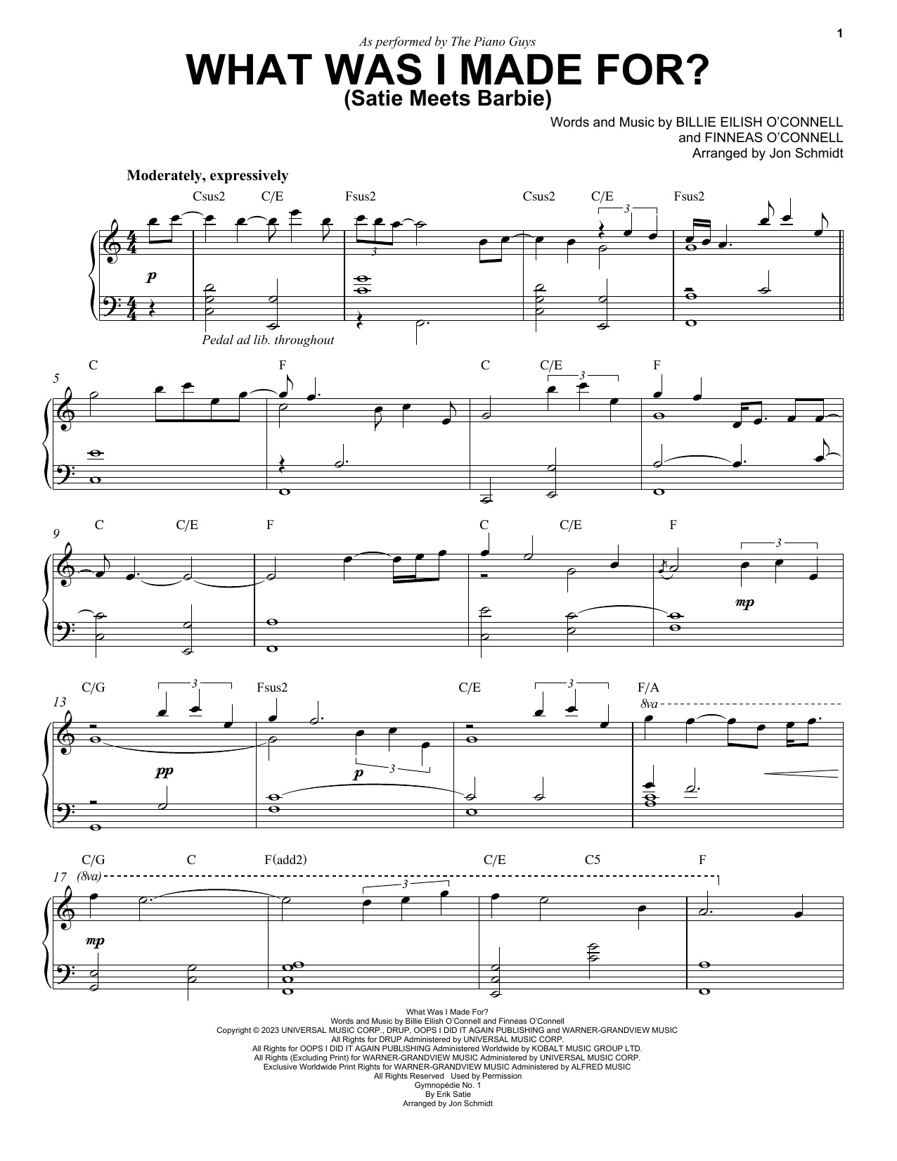 The Piano Guys What Was I Made For? (Satie Meets Barbie) Sheet Music